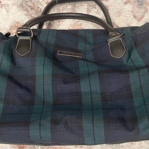 Eddie Bauer Blue and Green Plaid Tote with Black Handles